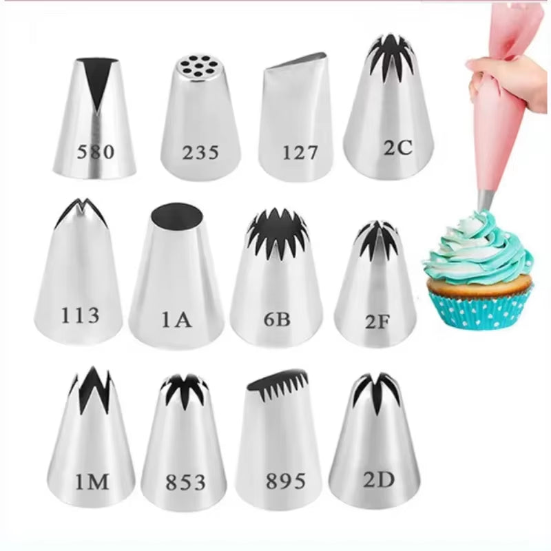 Silicone Piping Bags Tips Set Cake Diy Decorating Kit with Stainless Steel Nozzle Reusable Silicone Pastry Baking Kitchen Tool