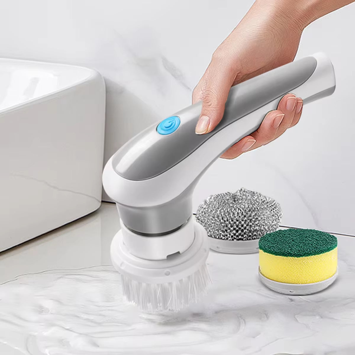 360 Degree Rotating Handheld Scrubber Brush 3 Replaceable Brush Heads Kitchen Accessories Multifunctional Electric Brush Cleaner