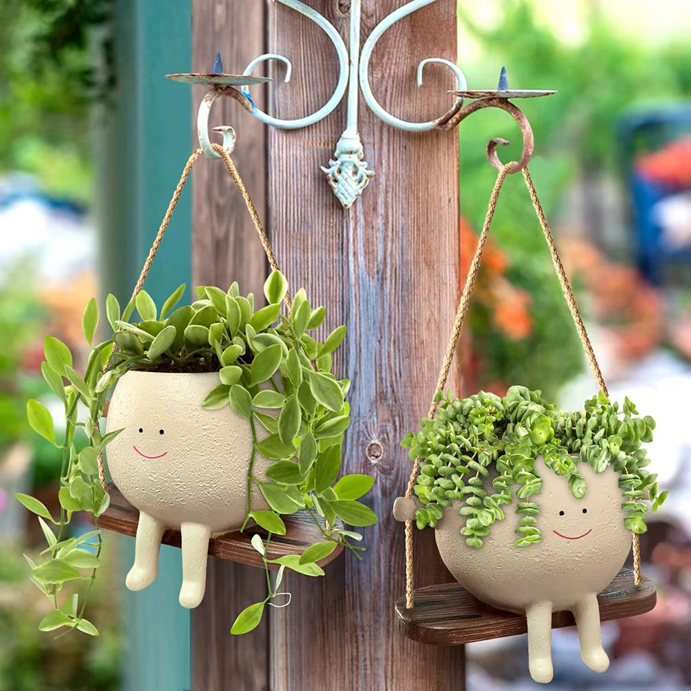 Face Head Planter Resin Swing Flower Container Creative Wall Hanging Head Planter Multifunctional Home Garden Patio Accessories