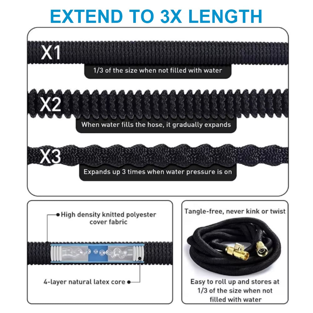 50/100Ft Garden Water Hose Expandable Metal Connector High Pressure TPE Reel Magic Water Pipes for Garden Hose Farm Irrigation