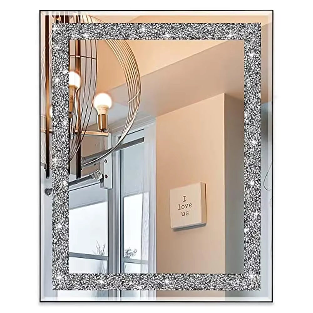 Crystal Crush Diamond Mirror 16X20 Wall Mirror Home Décor Accent Bathroom Bedroom Entryway Stunning Luxury HD Glass Décoration