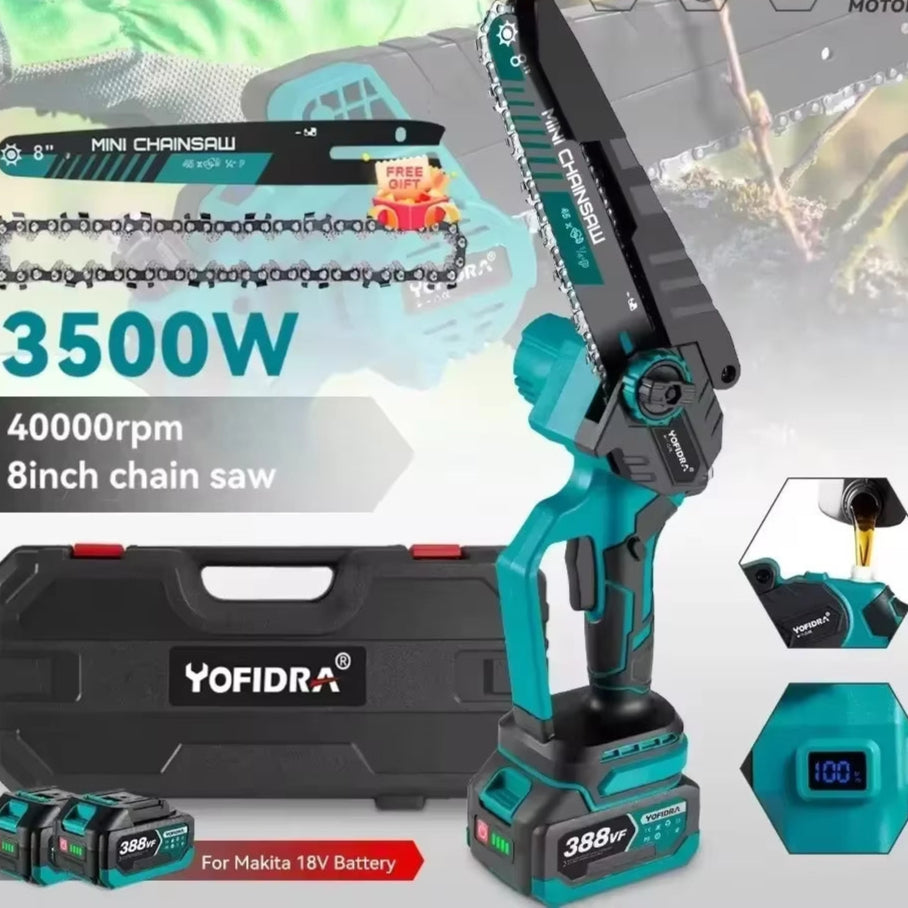 8 Inch Brushless Electric Chainsaw Cordless Efficient Rechargeable Garden Woodworking Cutting Power Tools for Makita 18V Battery