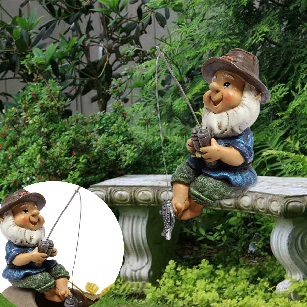 1PC Fishing Gnome Garden Gnome Statue Mini Elf Figurines Naughty Gnome Figurine Dwarf Sculpture for Lawn Yard Balcony Decoration