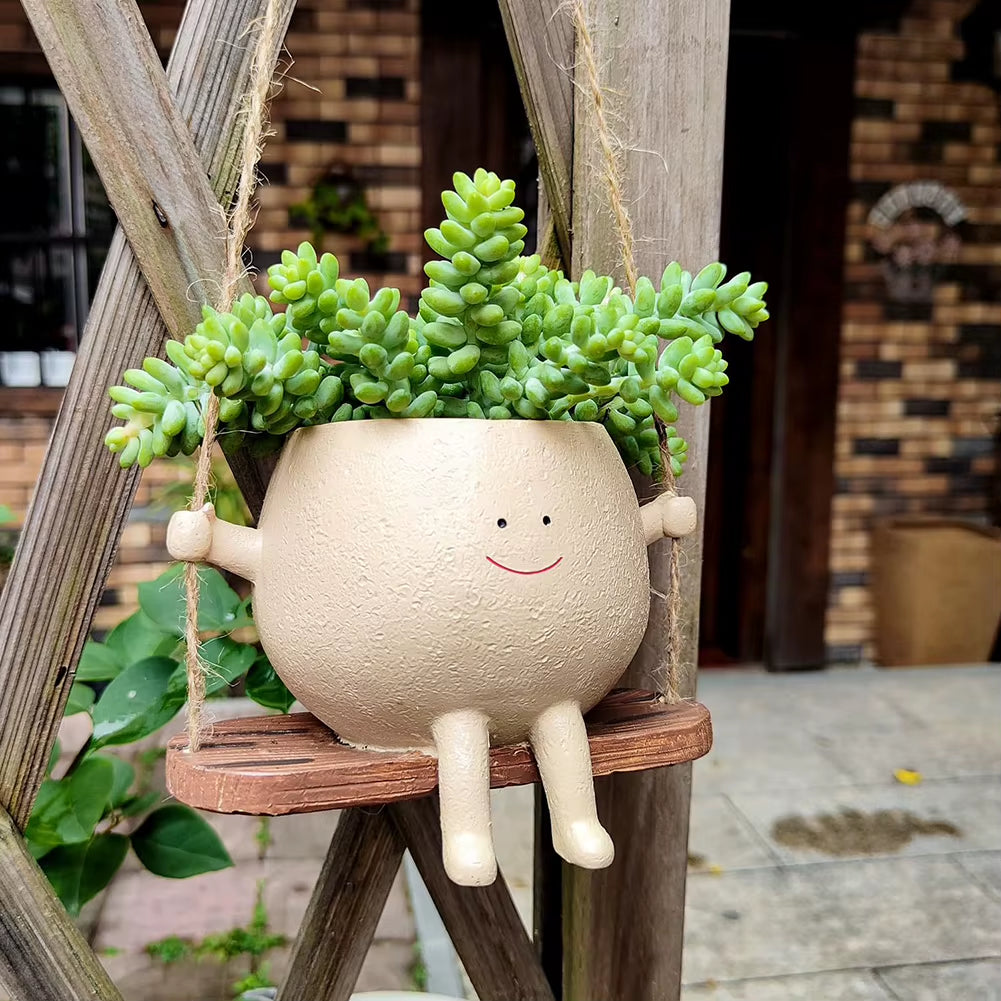 Face Head Planter Resin Swing Flower Container Creative Wall Hanging Head Planter Multifunctional Home Garden Patio Accessories