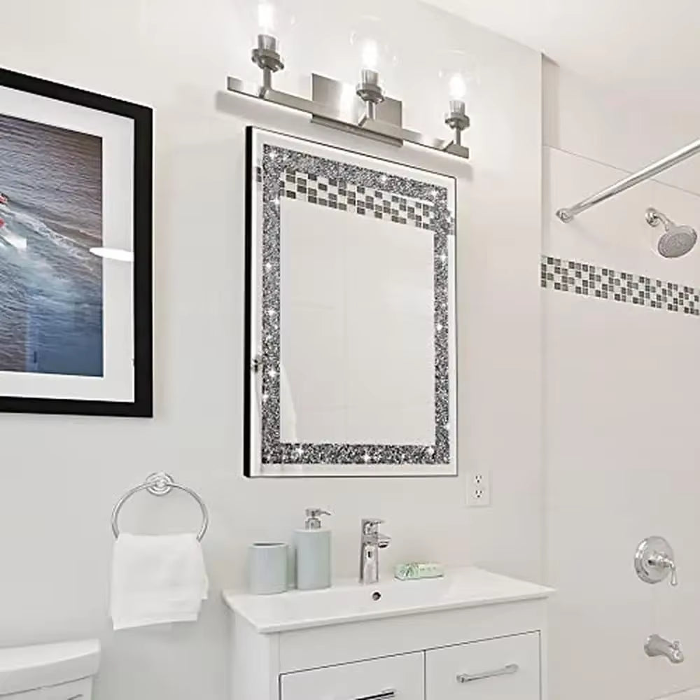 Crystal Crush Diamond Mirror 16X20 Wall Mirror Home Décor Accent Bathroom Bedroom Entryway Stunning Luxury HD Glass Décoration