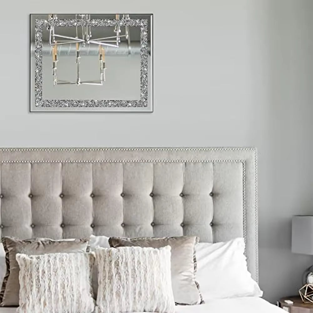 Crystal Crush Diamond Mirror 16X20 Wall Mirror Home Décor Accent Bathroom Bedroom Entryway Stunning Luxury HD Glass Décoration