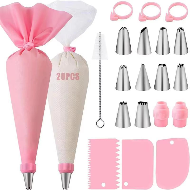 Silicone Piping Bags Tips Set Cake Diy Decorating Kit with Stainless Steel Nozzle Reusable Silicone Pastry Baking Kitchen Tool
