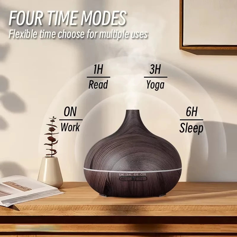 Air Humidifier Aromatherapy Essential Oil Diffuser Wood Grain 500Ml Ultrasonic Remote Control 7 Color Lights for Home Bedroom 