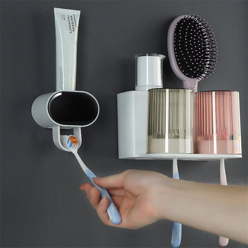 Bathroom Accessories Automatic Toothpaste Dispenser Squeezer Toothbrush Holder Dispenser Wall Mount Stand for Home Bathroom