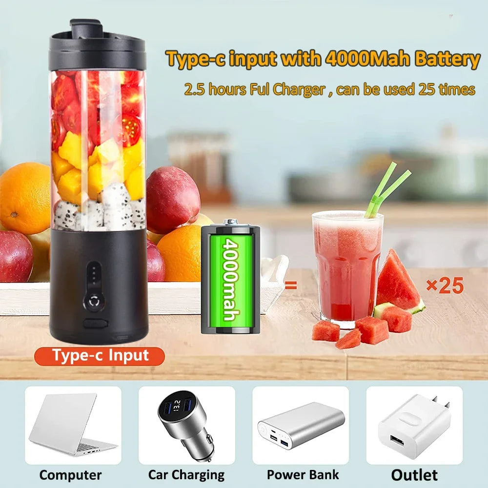 Mini Portable Blender Fruit Juicer Smoothie Orange Fresh Juice Blender Multifunction Rechargeable Portable Bottle Mixer
