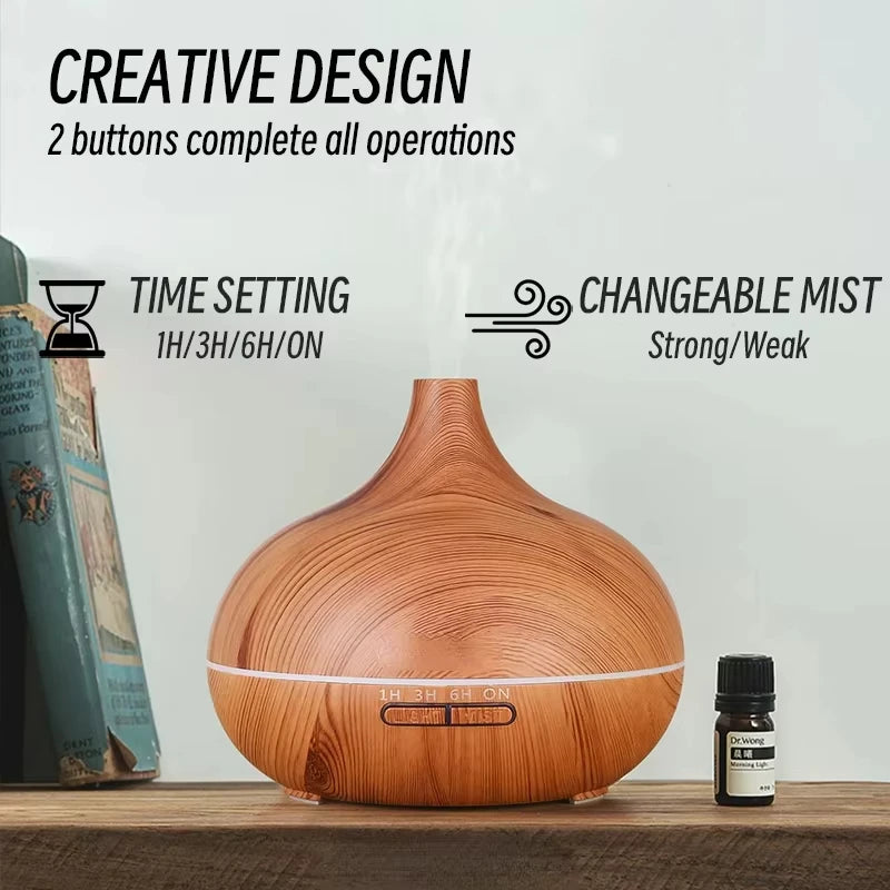 Air Humidifier Aromatherapy Essential Oil Diffuser Wood Grain 500Ml Ultrasonic Remote Control 7 Color Lights for Home Bedroom 