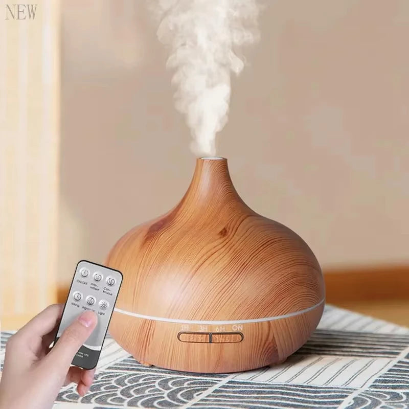 Air Humidifier Aromatherapy Essential Oil Diffuser Wood Grain 500Ml Ultrasonic Remote Control 7 Color Lights for Home Bedroom 