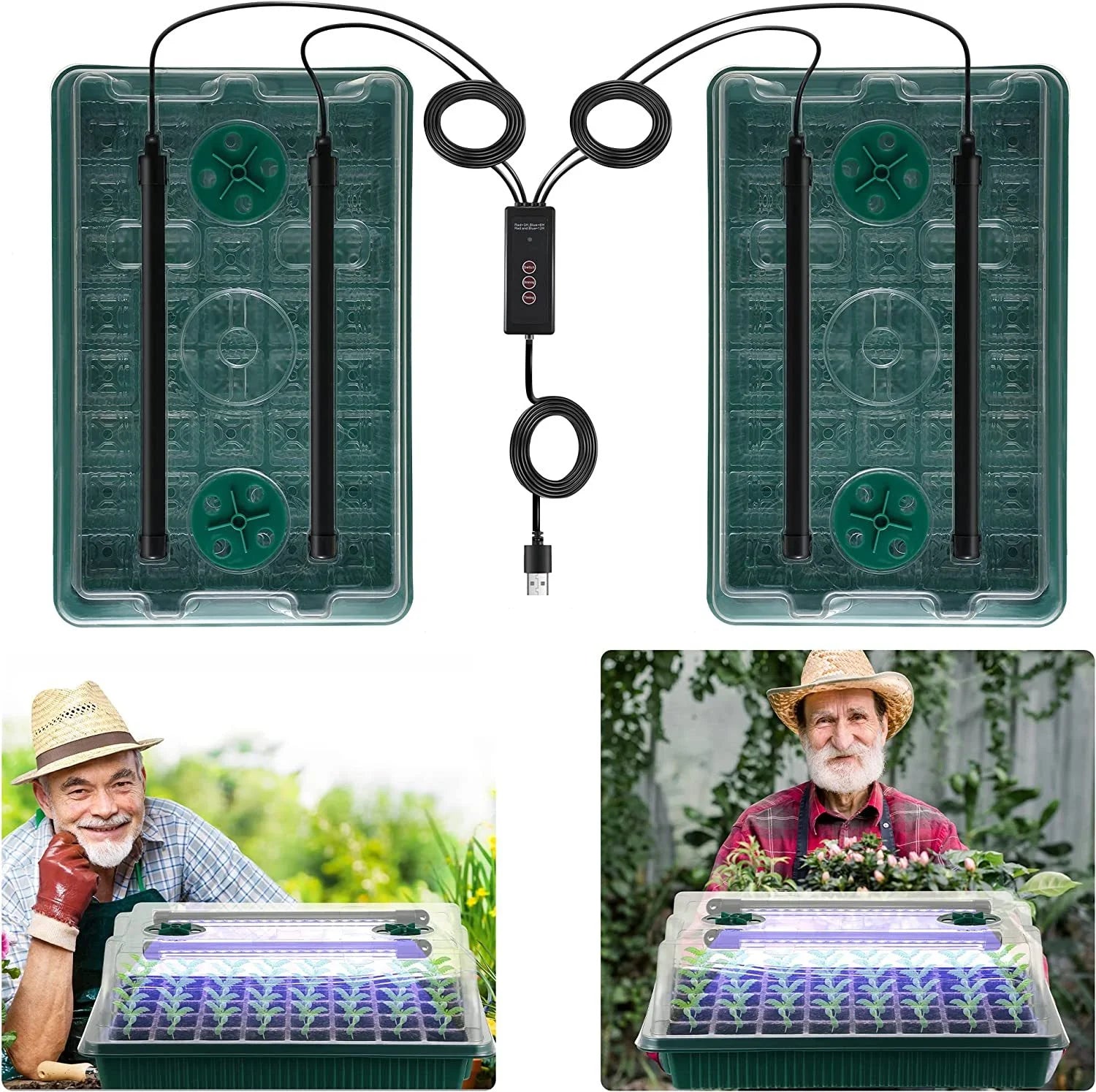 2 Packs, Seed Starter Trays with High Dome Germination Kit - 80 Cells, 4 LED Grow Lights, Smart Timer & 3 Modes for Home Gardene