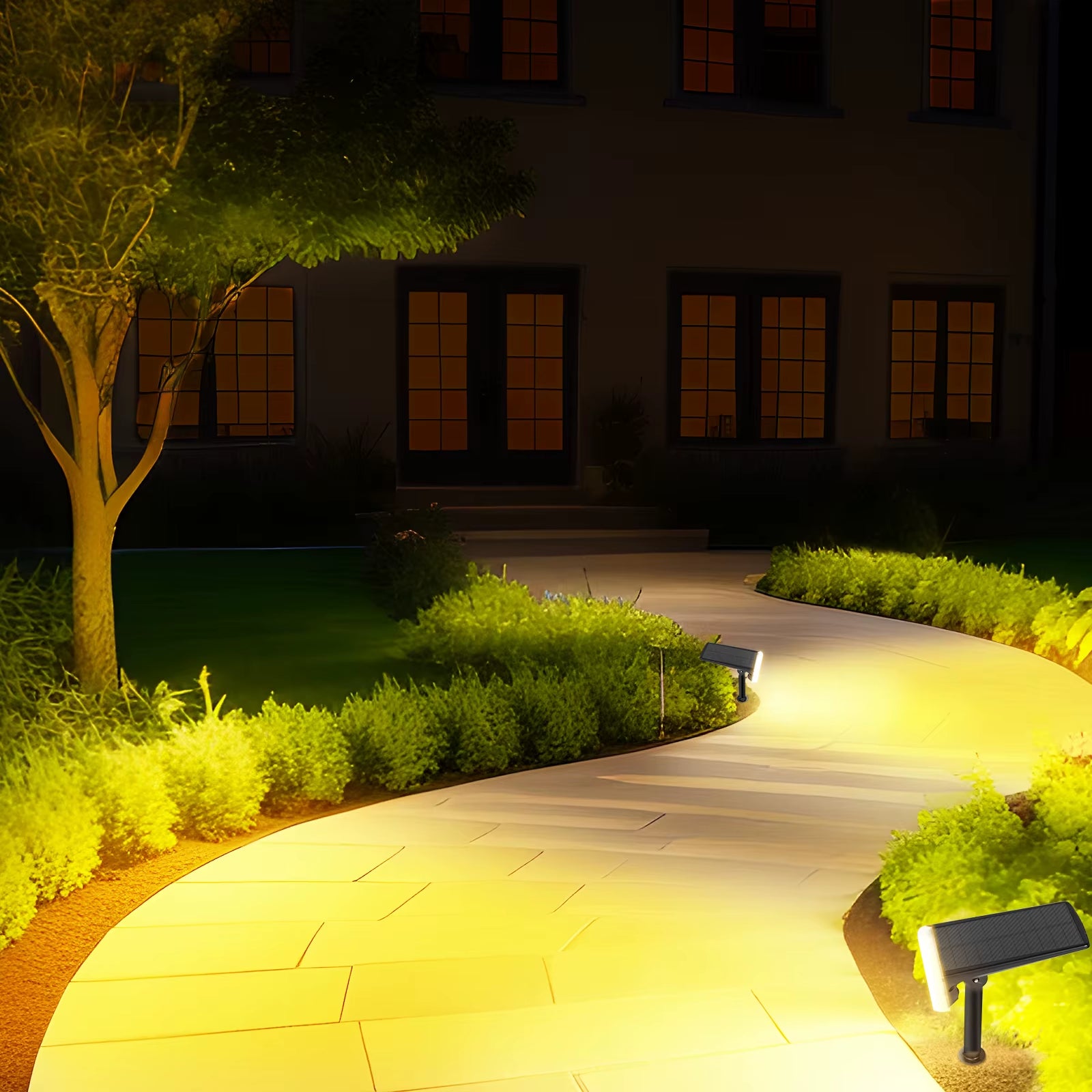 2 Pack Solar Spotlights Outdoor Warm Light 600LM, 24LED Waterproof Landscape Lights, 3-In-1 Installation, Adjustable Head