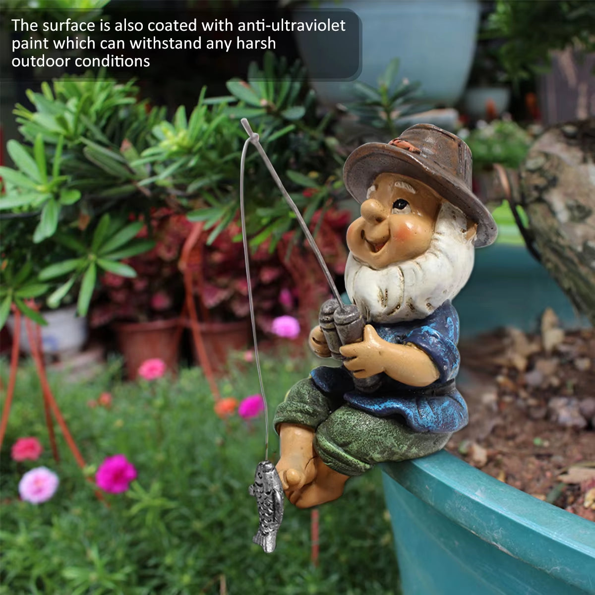 1PC Fishing Gnome Garden Gnome Statue Mini Elf Figurines Naughty Gnome Figurine Dwarf Sculpture for Lawn Yard Balcony Decoration
