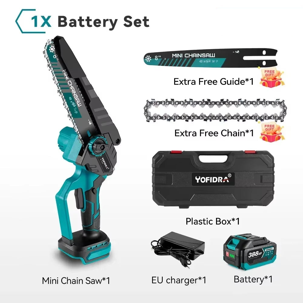 8 Inch Brushless Electric Chainsaw Cordless Efficient Rechargeable Garden Woodworking Cutting Power Tools for Makita 18V Battery