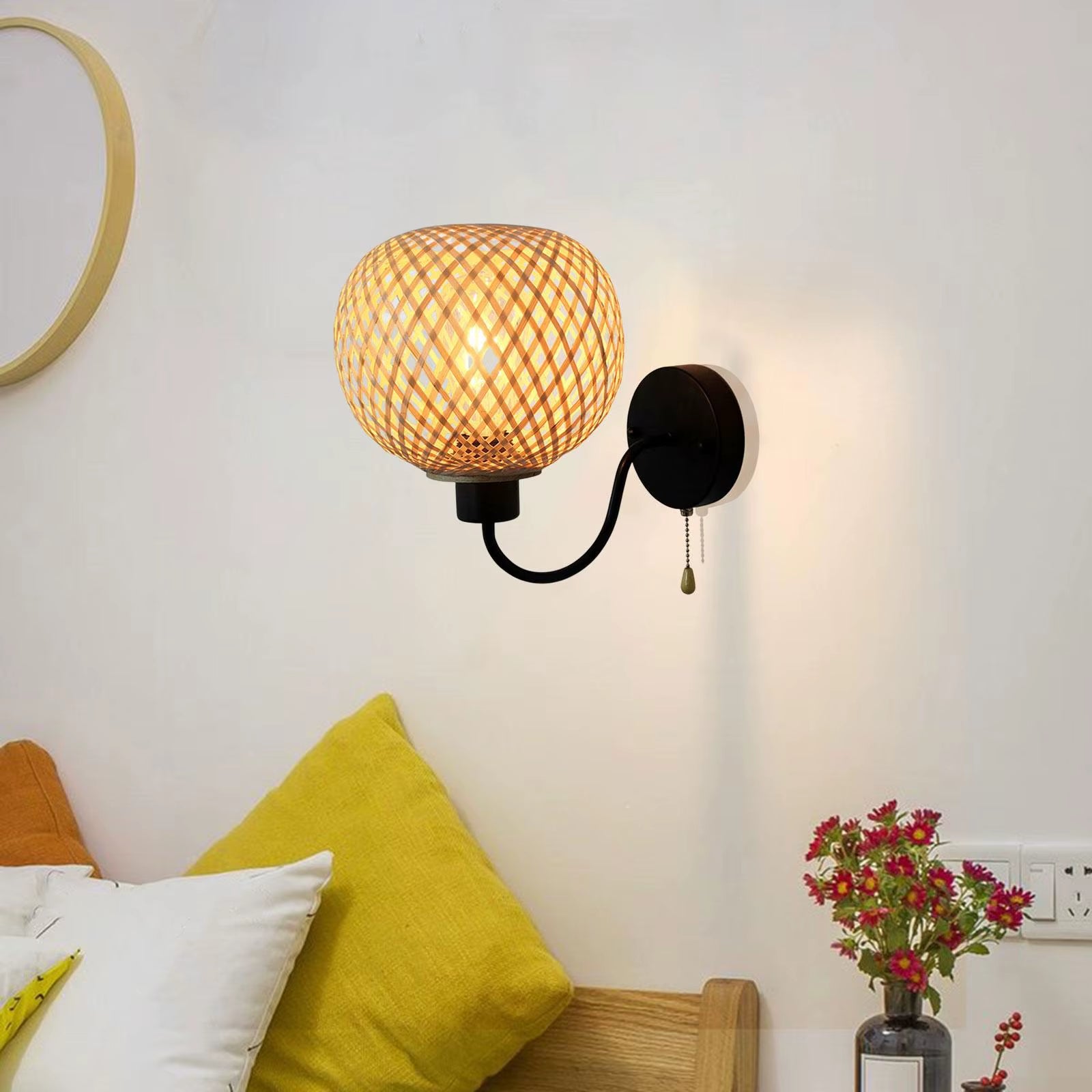 Wall Lights Rattan Lamp Shade Bamboo Woven Lampshade E27 E26 Rustic Rattan Antique Style for Hotel Farmhouse Party Barn Birthday