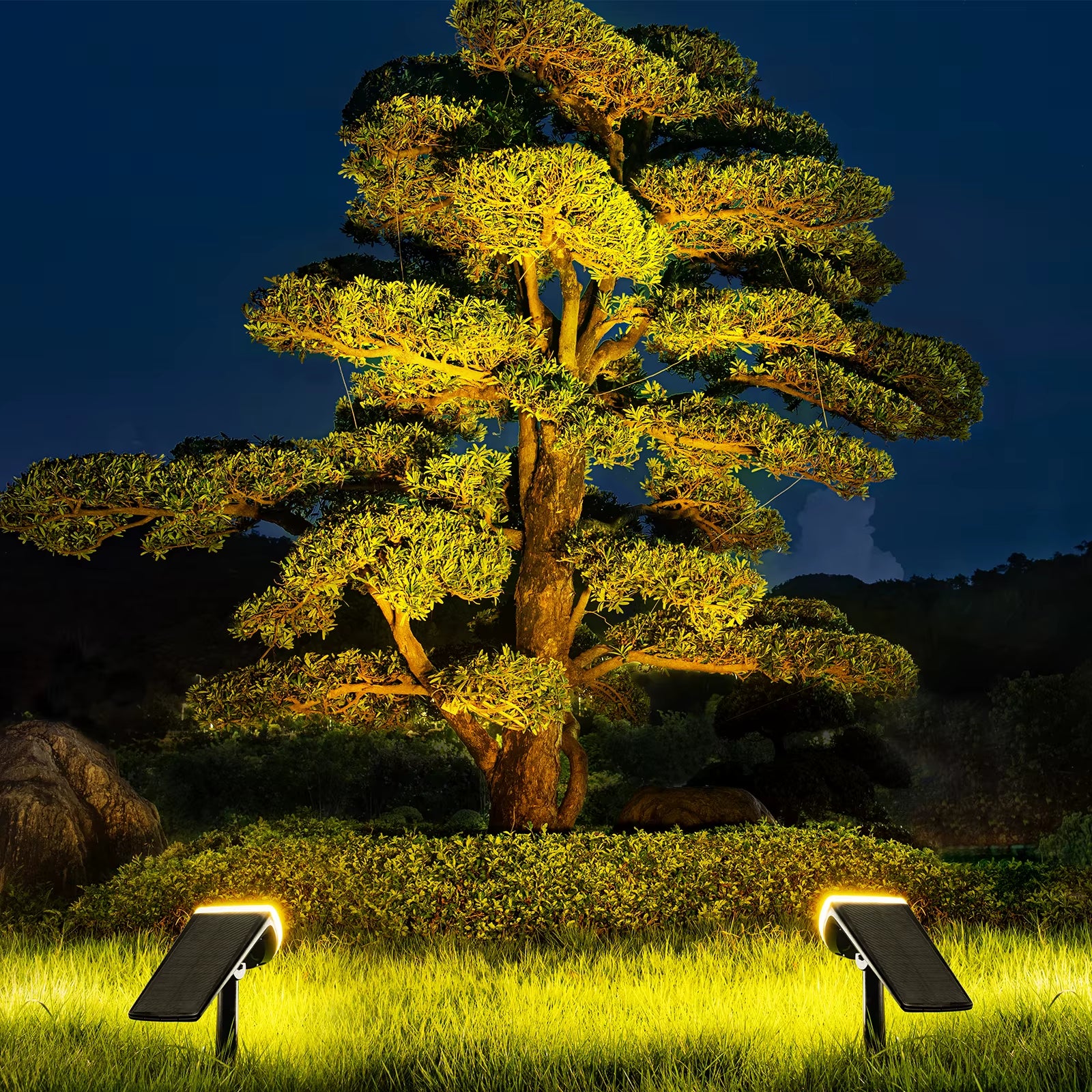 2 Pack Solar Spotlights Outdoor Warm Light 600LM, 24LED Waterproof Landscape Lights, 3-In-1 Installation, Adjustable Head