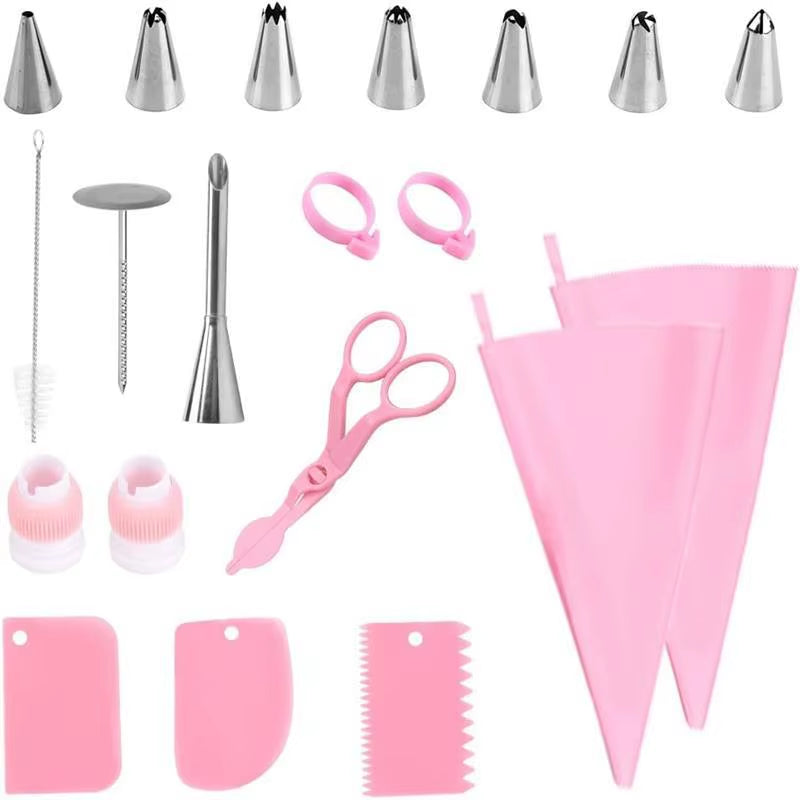 Silicone Piping Bags Tips Set Cake Diy Decorating Kit with Stainless Steel Nozzle Reusable Silicone Pastry Baking Kitchen Tool