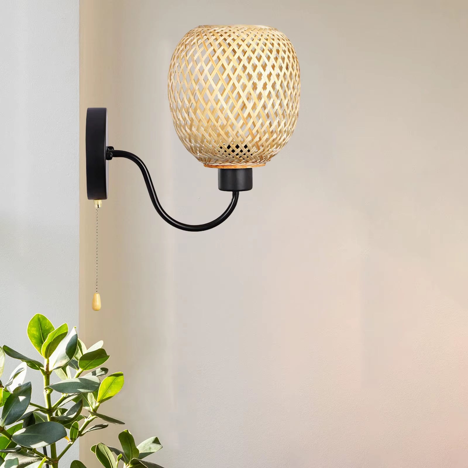 Wall Lights Rattan Lamp Shade Bamboo Woven Lampshade E27 E26 Rustic Rattan Antique Style for Hotel Farmhouse Party Barn Birthday