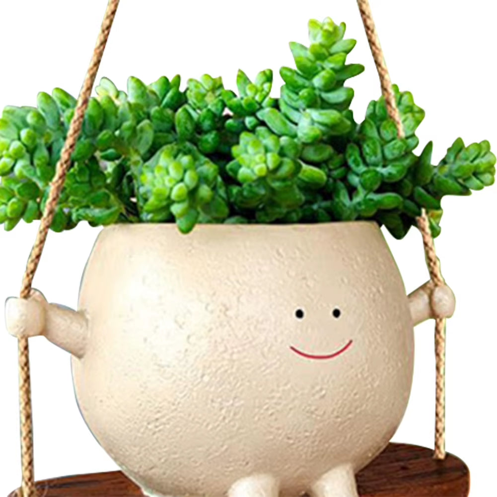 Face Head Planter Resin Swing Flower Container Creative Wall Hanging Head Planter Multifunctional Home Garden Patio Accessories