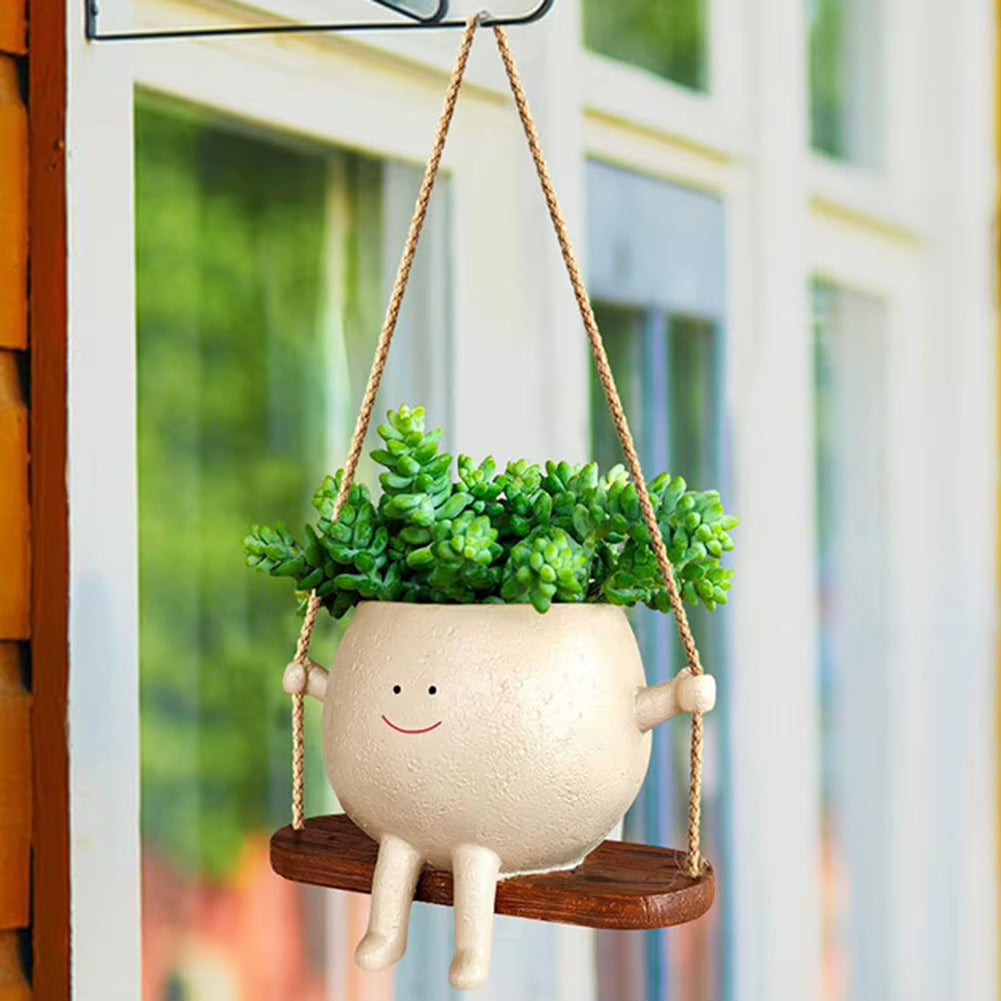 Face Head Planter Resin Swing Flower Container Creative Wall Hanging Head Planter Multifunctional Home Garden Patio Accessories